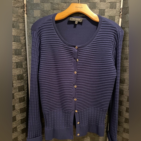St. John Ribbed Navy Cardigan - Picture 1 of 12